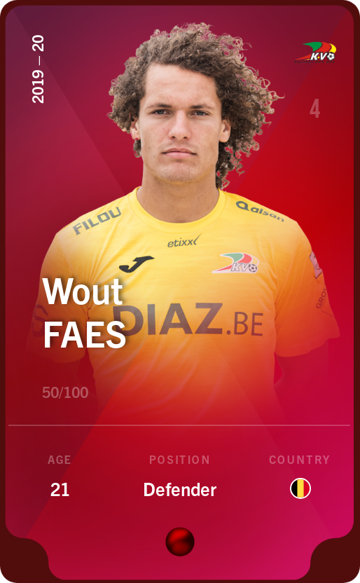 Sorare - Sorare Official - Wout Faes 2019-20 • Rare 50/100 - NFT # 3692405559560208710361279790441306232262705127633735399022978625815494708014