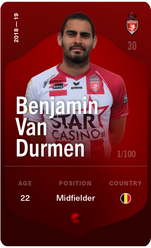 Sorare - Sorare Official - Benjamin Van Durmen 2018-19 • Rare 1/100 - NFT # 83949298888424697195236733931924341960235120686596247703433885582531413534766
