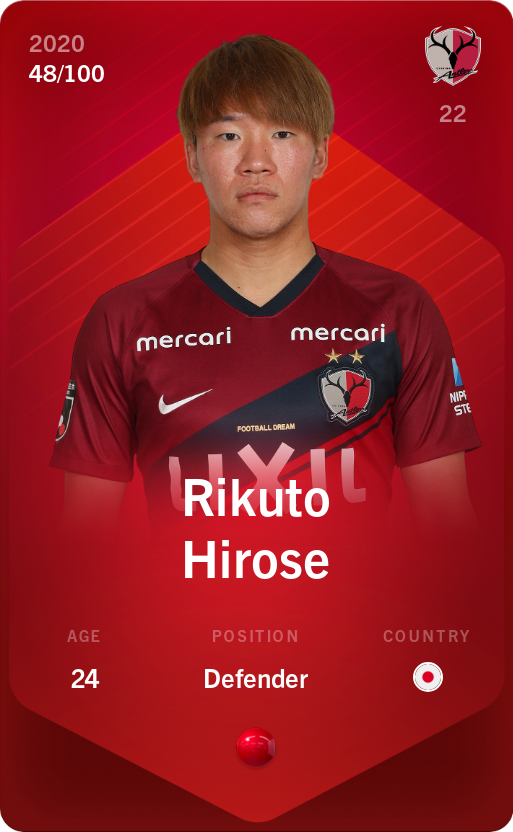 Sorare - Sorare Official - Rikuto Hirose 2020-21 • Rare 48/100 - NFT # 37496194321272833048755330485140734669278788625867143614311737893063948042942