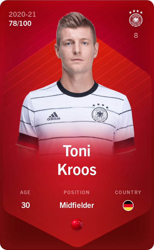 Sorare - Sorare Official - Toni Kroos 2020-21 • Rare 78/100 - NFT # 50695392621254358945202895320811431458448767712825863712658635724063280967558