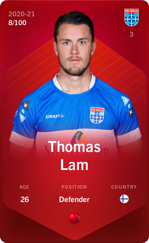 Sorare - Sorare Official - Thomas Lam 2020-21 • Rare 8/100 - NFT # 91838745314545598028483027395366430844284536092943799425462084909204250200023