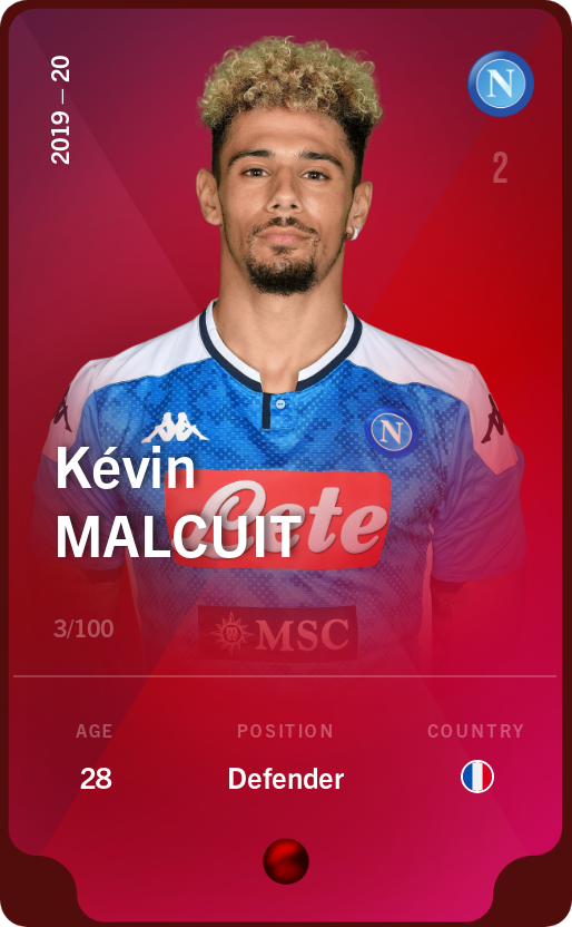 Sorare - Sorare Official - Kévin Malcuit 2019-20 • Rare 3/100 - NFT # 72931154549762734913885281620114701265519990993208558861345038885704072801164