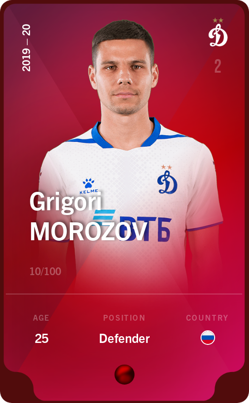 Sorare - Sorare Official - Grigori Morozov 2019-20 • Rare 10/100 - NFT # 105359803067351733994256134749566195987884348101989037195416731312109076637403