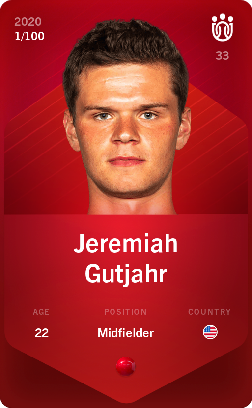 Sorare - Sorare Official - Jeremiah Gutjahr 2020-21 • Rare 1/100 - NFT # 61650636107387095937306894153578291876514588975002481967237038583022621736812