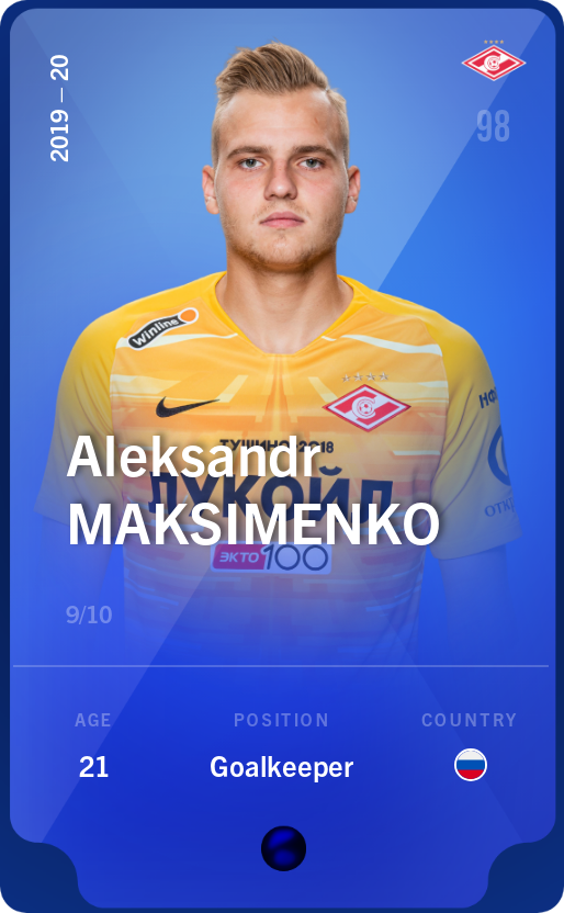 Sorare - Sorare Official - Aleksandr Maksimenko 2019-20 • Super Rare 9/10 - NFT # 23268299762711134149246036919331498055016681894832367361477265703209326412116