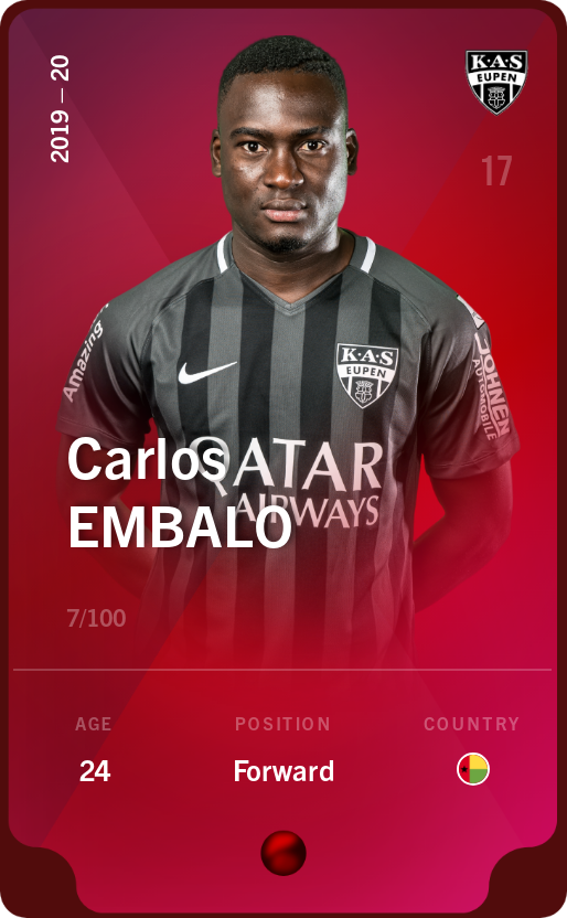 Sorare - Sorare Official - Carlos Embalo 2019-20 • Rare 7/100 - NFT # 28733469988580112957789637354629913358035898023446569268261501694330691589150