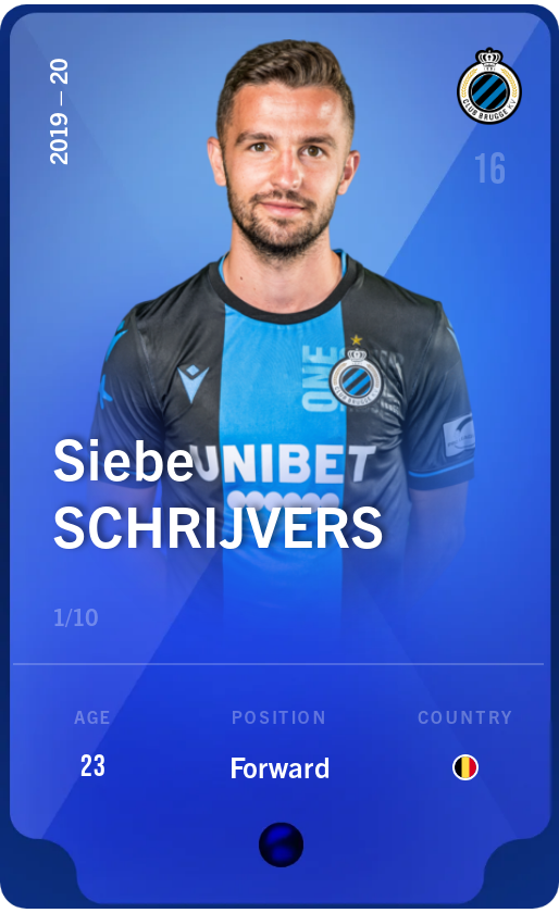Sorare - Sorare Official - Siebe Schrijvers 2019-20 • Super Rare 1/10 - NFT # 7285216042260380755207876347213689909877568608672635531498188665357754154823