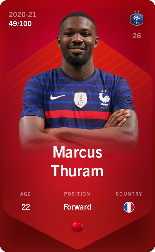 Sorare - Sorare Official - Marcus Thuram 2020-21 • Rare 49/100 - NFT # 19315126340971278578282824161950823970641794492964569817977020626502858818362