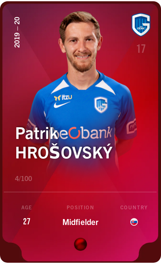 Sorare - Sorare Official - Patrik Hrošovský 2019-20 • Rare 4/100 - NFT # 54985644765593610327442184436195251757087506178069055971086417423975322901518