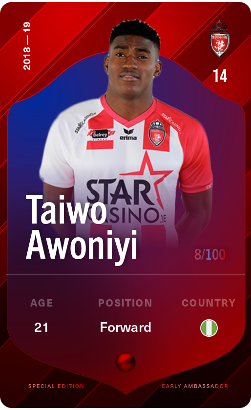 Sorare - Sorare Official - Taiwo Awoniyi 2018-19 • Rare 8/100 - NFT # 89192353873946108690842363668457347089739985838079715894008532618756415327288