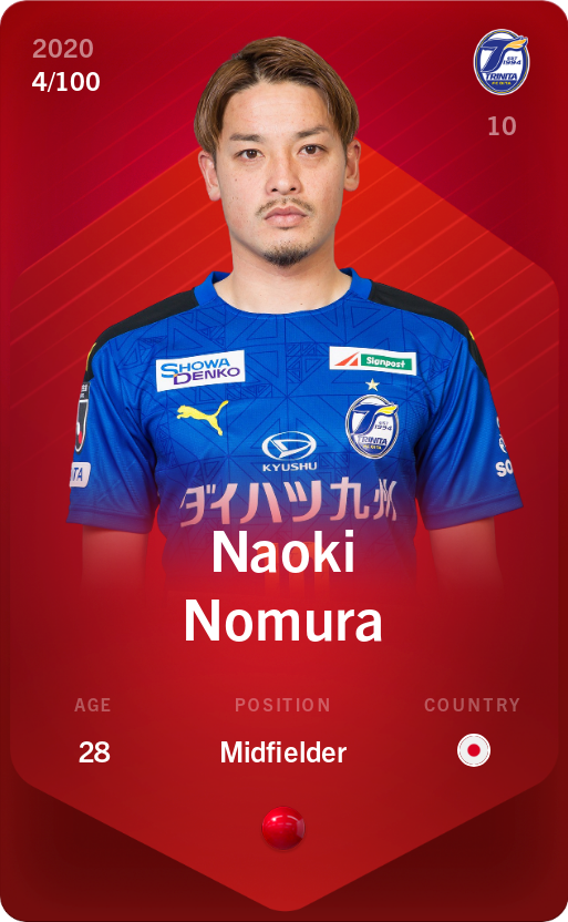 Sorare - Sorare Official - Naoki Nomura 2020-21 • Rare 4/100 - NFT # 8656626684723135557111517261947823503945271784450592502269021809775363348864