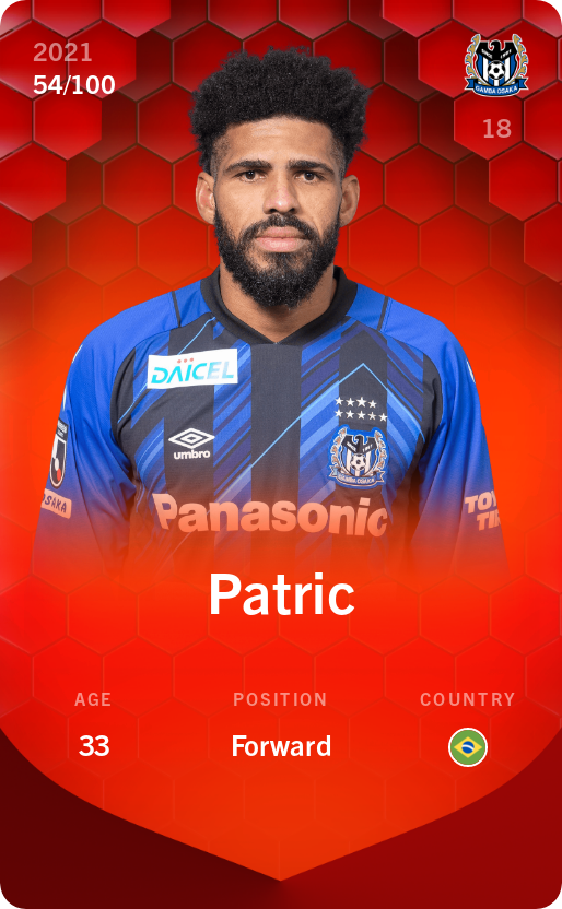 Sorare - Sorare Official - Patric 2021-22 • Rare 54/100 - NFT # 106011621748511414551432349014663889362817303292698565024333996258943185247005