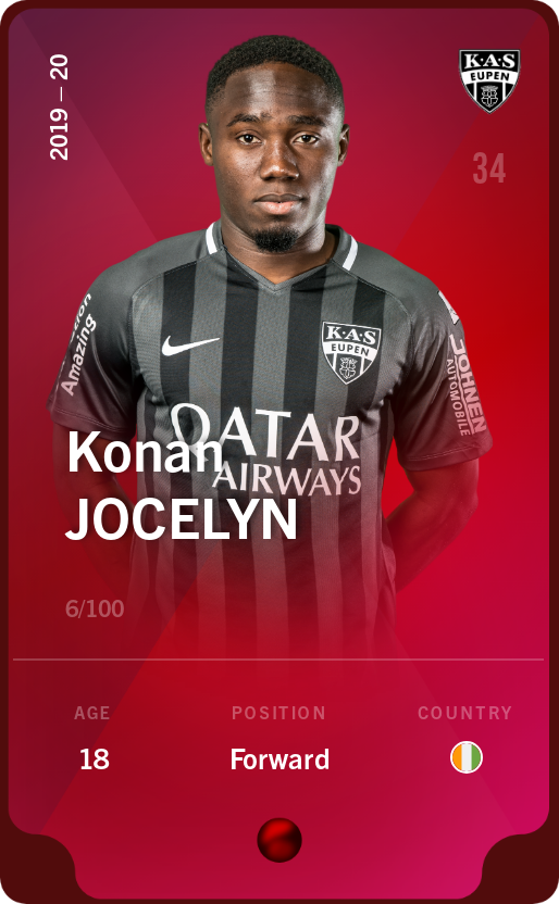 Sorare - Sorare Official - Konan Jocelyn 2019-20 • Rare 6/100 - NFT # 80596150088334225103738967943784878416782191581535134328803259750585628552168