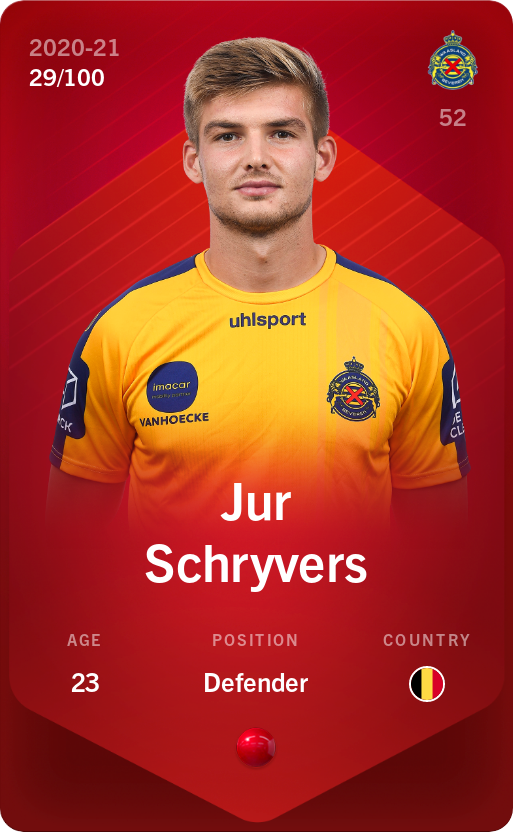 Sorare - Sorare Official - Jur Schryvers 2020-21 • Rare 29/100 - NFT # 17512477293106934136671925126954885813369509309815646037739751535308862141300