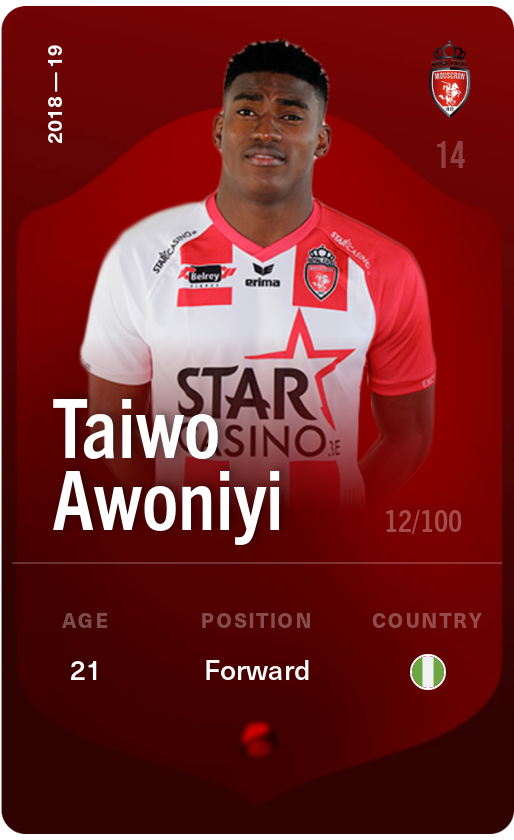 Sorare - Sorare Official - Taiwo Awoniyi 2018-19 • Rare 12/100 - NFT # 66158954830226696500081743474150157910804172911285476404031143316172631460442