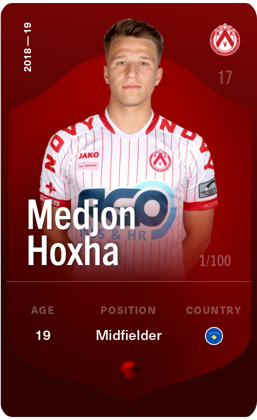 Sorare - Sorare Official - Medjon Hoxha 2018-19 • Rare 1/100 - NFT # 55667888619585417915245522475379970926535859069729768333046897968558630440970