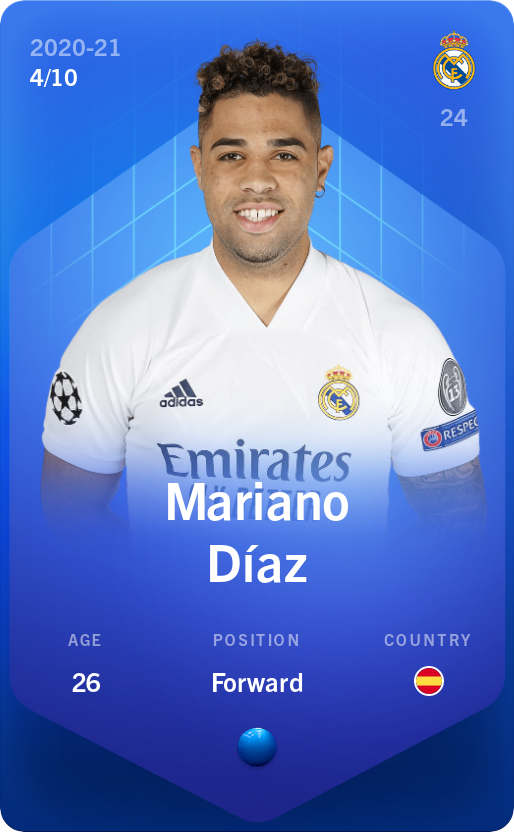Sorare - Sorare Official - Mariano Díaz 2020-21 • Super Rare 4/10 - NFT # 9620453647266528018434742716298277440033218216144672493006610052617406890711
