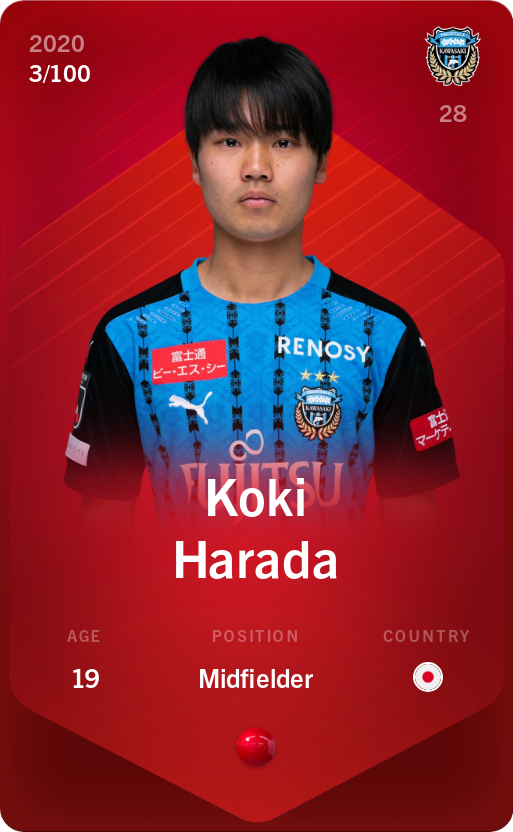 Sorare - Sorare Official - Koki Harada 2020-21 • Rare 3/100 - NFT # 38865079613657105373403111384621433761530790665306364040220251452473651005709