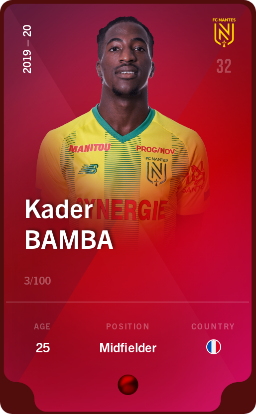 Sorare - Sorare Official - Kader Bamba 2019-20 • Rare 3/100 - NFT # 13973057516116090736848253273186831014883729542991387845195444470445497858156