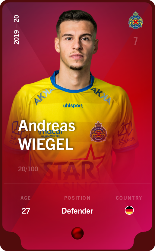 Sorare - Sorare Official - Andreas Wiegel 2019-20 • Rare 20/100 - NFT # 111296928847864076383924570352920399043328027516498236880603877369731260112760