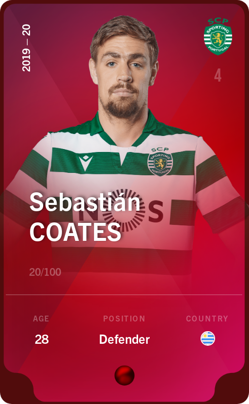 Sorare - Sorare Official - Sebastián Coates 2019-20 • Rare 20/100 - NFT # 4455399220096807617496774853655633803857894320601168219048272504424495141835