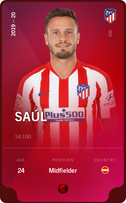 Sorare - Sorare Official - Saúl 2019-20 • Rare 14/100 - NFT # 8667559248347687123696881154034796529291362201001157725395320877226641852988
