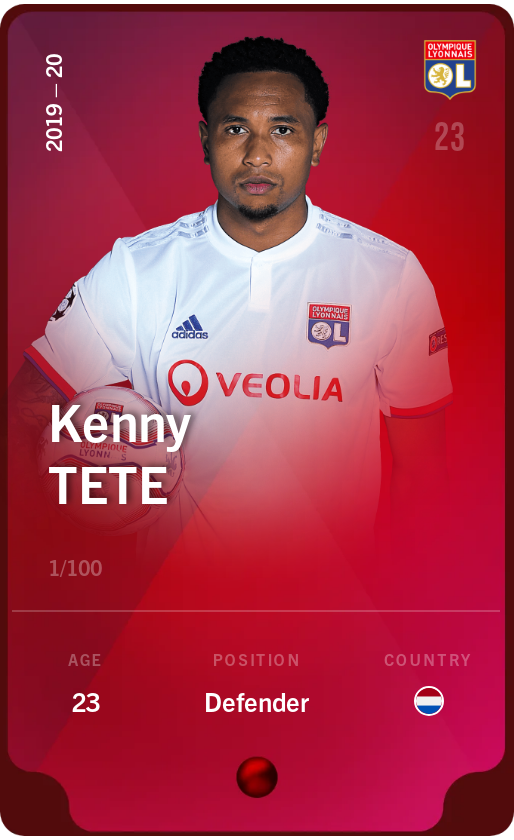 Sorare - Sorare Official - Kenny Tete 2019-20 • Rare 1/100 - NFT # 34388810945074713837421938573745185014588120983251751277204768188544628856090