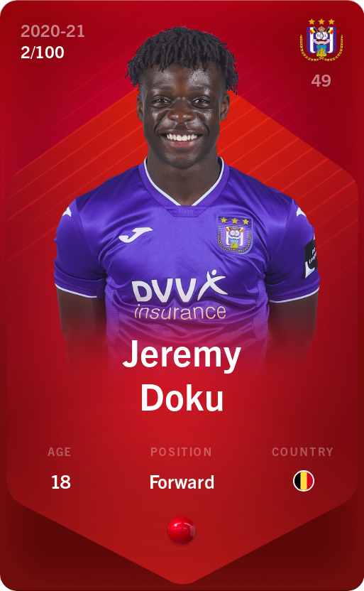 Sorare - Sorare Official - Jeremy Doku 2020-21 • Rare 2/100 - NFT # 1758873120282353459498539835305397628754638301618573365956115070262295045167
