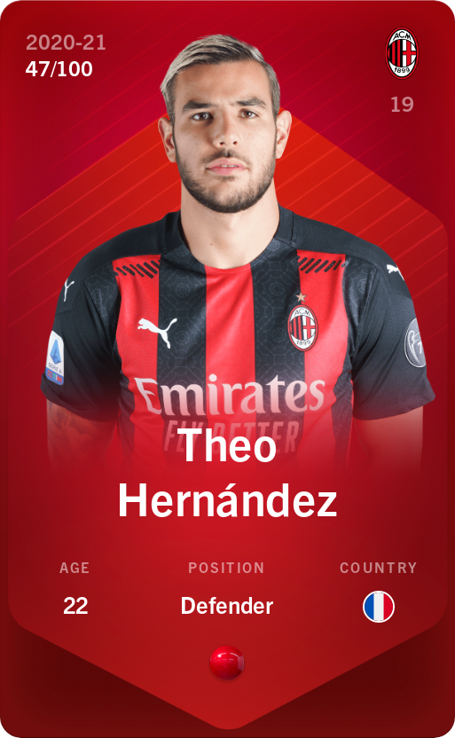 Sorare - Sorare Official - Theo Hernández 2020-21 • Rare 47/100 - NFT # 1582636177929423367275688866101612844665936375746299828847034168437641492336
