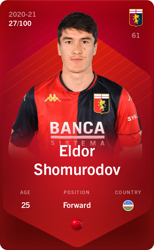 Sorare - Sorare Official - Eldor Shomurodov 2020-21 • Rare 27/100 - NFT # 89903055484927529523259955215210558104463361485434921843688576419021802117384