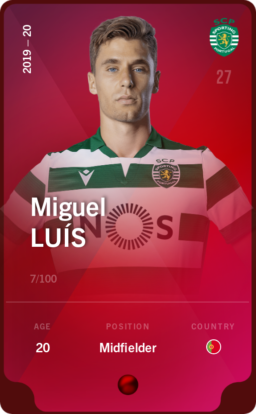 Sorare - Sorare Official - Miguel Luís 2019-20 • Rare 7/100 - NFT # 13310566833799970287433708575111057699644215472113738059486092351856161481629