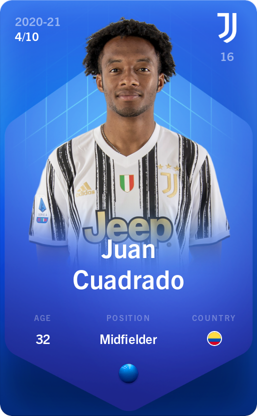 Sorare - Sorare Official - Juan Cuadrado 2020-21 • Super Rare 4/10 - NFT # 92322804398625691879397907135326269538812933196051772674406346328861186119456