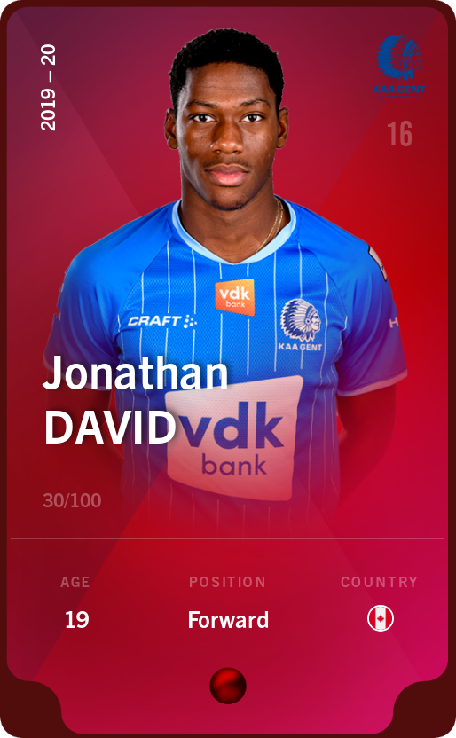 Sorare - Sorare Official - Jonathan David 2019-20 • Rare 30/100 - NFT # 78341448704803075325384107936285920024479357462682690662527937774773868883414