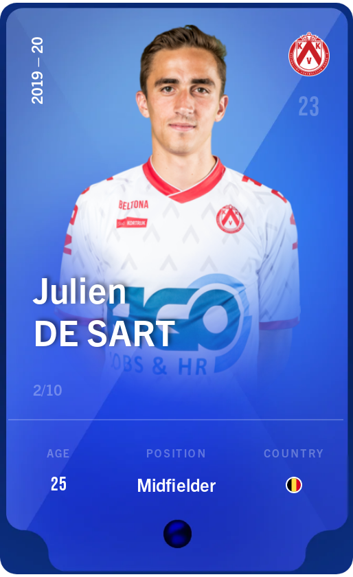 Sorare - Sorare Official - Julien De Sart 2019-20 • Super Rare 2/10 - NFT # 65200658237028912252068526719585206090474469117647815866419875074045635130999