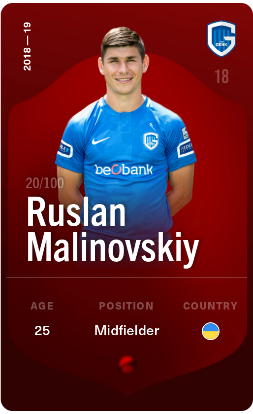 Sorare - Sorare Official - Ruslan Malinovskiy 2018-19 • Rare 20/100 - NFT # 46402249626595713163526569919261749654655189646919396727076867304344958212353