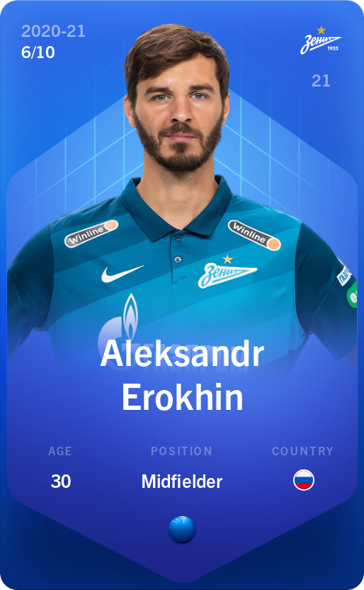 Sorare - Sorare Official - Aleksandr Erokhin 2020-21 • Super Rare 6/10 - NFT # 30256031890678854877180180653032498958826399792958612843119524354257452966334
