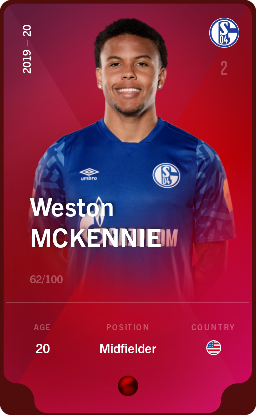 Sorare - Sorare Official - Weston McKennie 2019-20 • Rare 62/100 - NFT # 42587076996493903366210172353020692312885158679683698616593346641066212694571