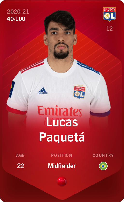 Sorare - Sorare Official - Lucas Paquetá 2020-21 • Rare 40/100 - NFT # 107283990213155333981376144610511961615079330110763644905768038227578379883165
