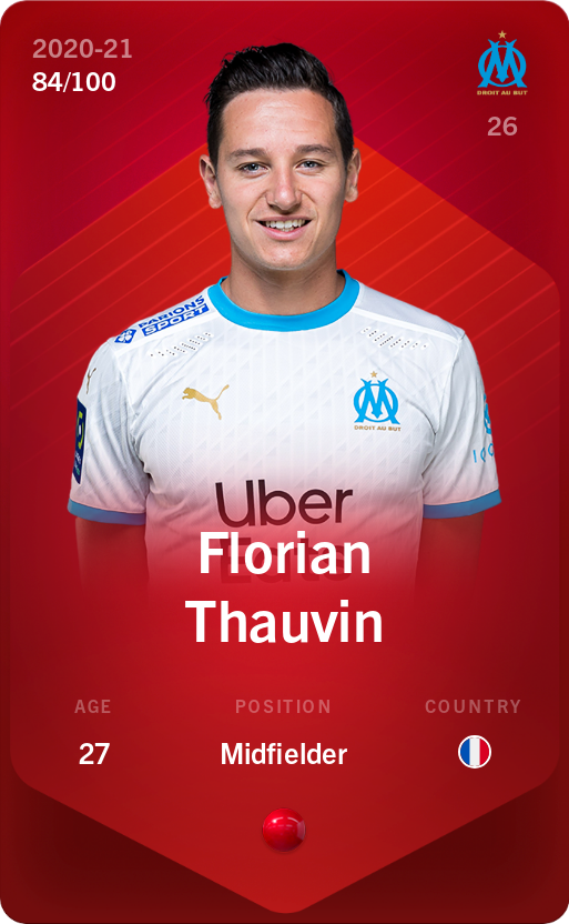 Sorare - Sorare Official - Florian Thauvin 2020-21 • Rare 84/100 - NFT # 82060763255927800960399263286736055006055894429329723089540311849317720764829
