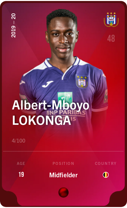 Sorare - Sorare Official - Albert-Mboyo Lokonga 2019-20 • Rare 4/100 - NFT # 24482207826508023713929149291222011137479966489325284089370391323193794351167