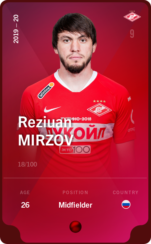 Sorare - Sorare Official - Reziuan Mirzov 2019-20 • Rare 18/100 - NFT # 82414466123316175004228051764991011292789395591234630031902593770922195322533
