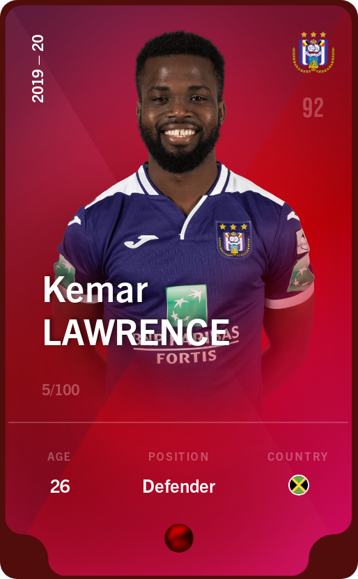 Sorare - Sorare Official - Kemar Lawrence 2019-20 • Rare 5/100 - NFT # 9510155221830238817953012189882051996363119268786743003427692527279674487301