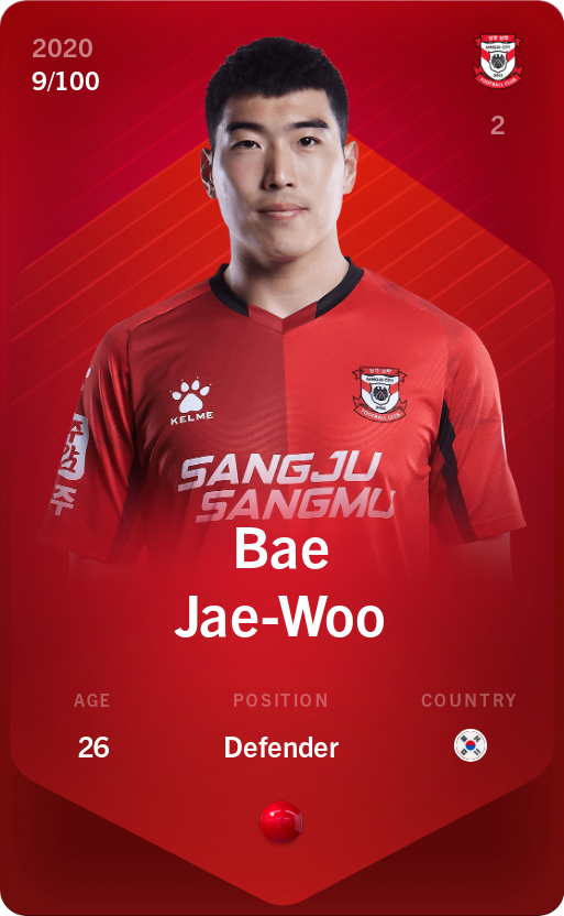Sorare - Sorare Official - Bae Jae-Woo 2020-21 • Rare 9/100 - NFT # 6948952317161554554610902565121448689255580725262214252232010204102509705868