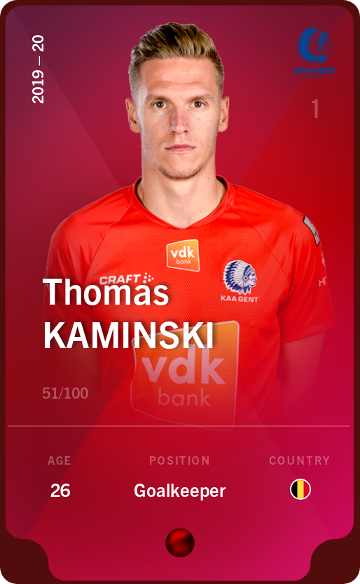 Sorare - Sorare Official - Thomas Kaminski 2019-20 • Rare 51/100 - NFT # 111118183831060055106212913668465856291521521952001947574364331045467501388903