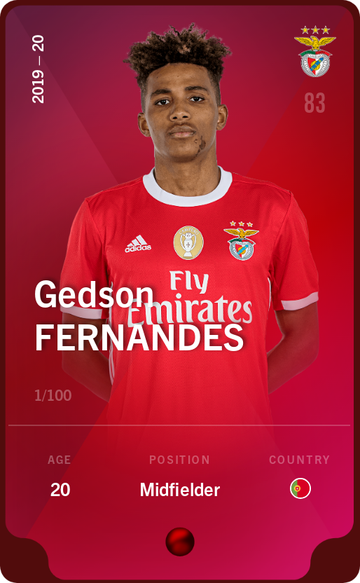 Sorare - Sorare Official - Gedson Fernandes 2019-20 • Rare 1/100 - NFT # 46079253961648894073759107267286016401077113422612740934820305081688542176082