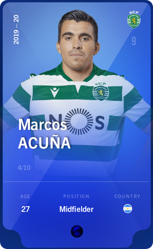 Sorare - Sorare Official - Marcos Acuña 2019-20 • Super Rare 4/10 - NFT # 102943162593140190994580022834597081429723759030975828651560409443613008910136
