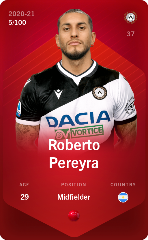 Sorare - Sorare Official - Roberto Pereyra 2020-21 • Rare 5/100 - NFT # 52399612299249543232302143785599177394881984600076895216621758209841806262073
