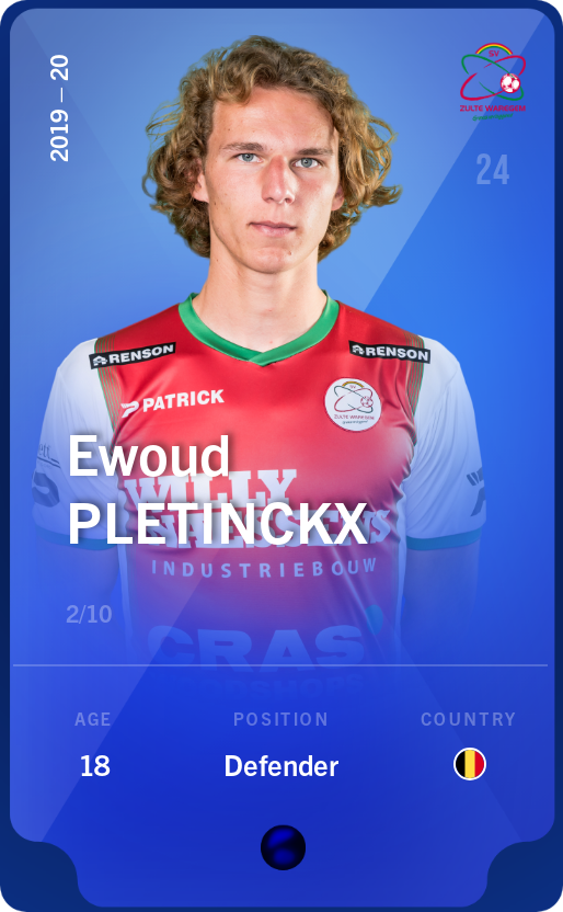 Sorare - Sorare Official - Ewoud Pletinckx 2019-20 • Super Rare 2/10 - NFT # 67447609667111819815177594080810893740742100975253510521287725686540731496475