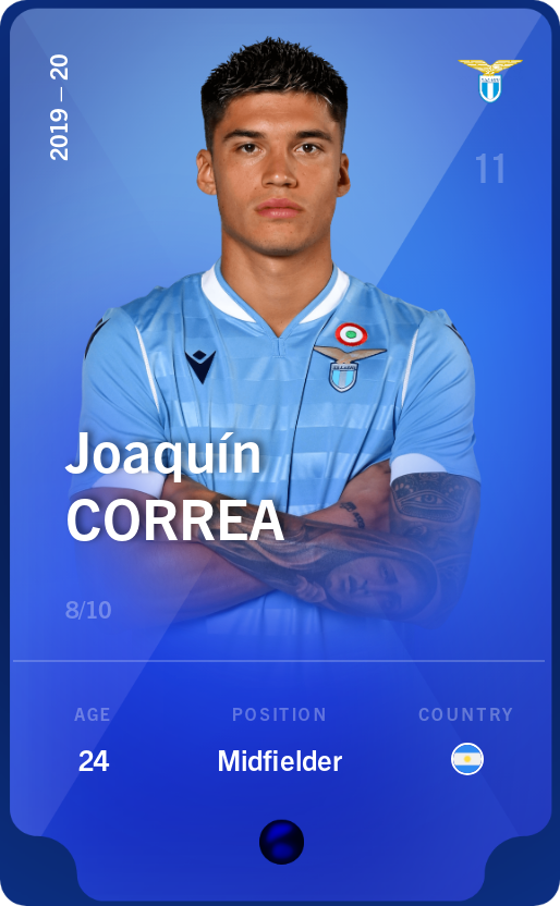 Sorare - Sorare Official - Joaquín Correa 2019-20 • Super Rare 8/10 - NFT # 11870806837023301430507303167435423170118685987037060044734815235965154777867