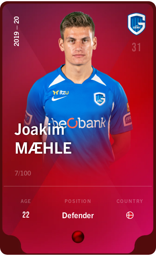 Sorare - Sorare Official - Joakim Mæhle 2019-20 • Rare 7/100 - NFT # 106844610349997227126506276537741152532069434856570812938202326790000014404880